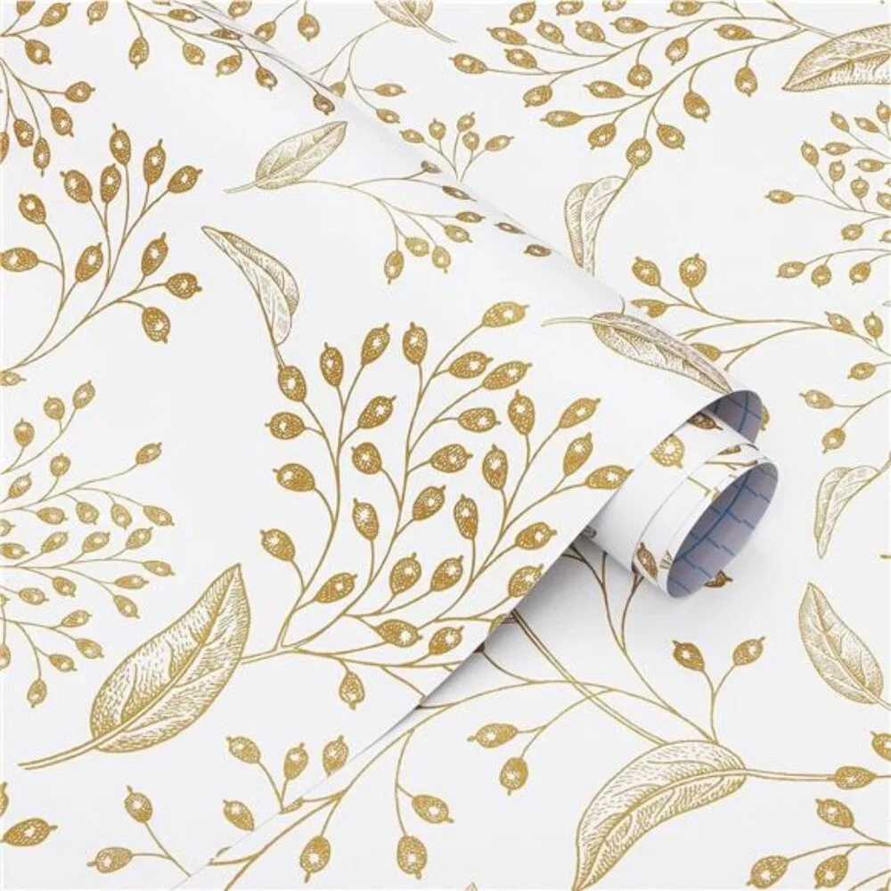 Peel and Stick Wallpaper White Contact Paper Gold Floral Wall Paper